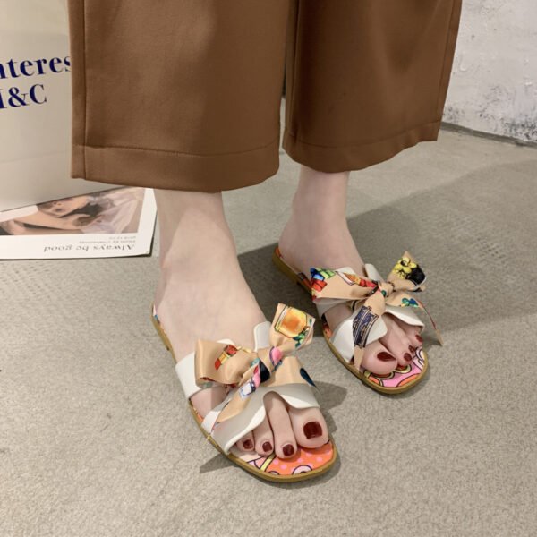 Colorful Ribbon Bow Flat Heel Slippers