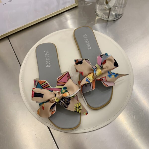Colorful Ribbon Bow Flat Heel Slippers